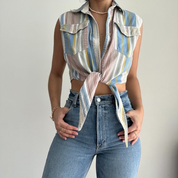 Vintage reworked striped denim crop top - Picture 3 of 5